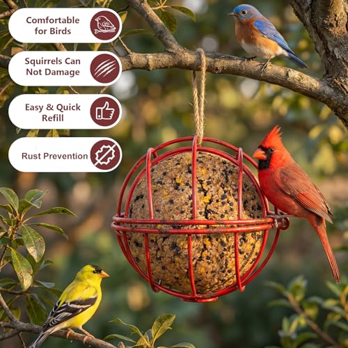 SheeChung Metal Suet Ball Holder Compatible with Bird Buddy,5mm Screw Hole | Smart Feeder Replacement Part,Bird Buddy Accessories,Suet Holder,Easy Attachment for Bird Feeders,Easy to Clean & Refill - color: Red Round, size: only Suet Ball Holder