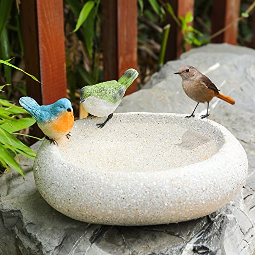 Bird Bath for Outdoors, Resin Garden Round Birdbath Bowl Yard Decor | Antique Bird Water Bowl, Tabletop Vintage Round Bird Baths and Bird Feeder that Attracts Birds for Outside Yard Table Decor - color: White-1