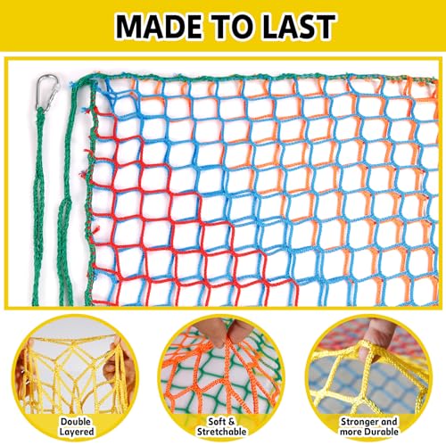 Climbing Net for Kids - 14.8FT x 9.9FT Double Layers Heavy Duty Playground Safety Net, Climbing Cargo Net for Tree House Tree Fort, Back Yard, Jungle Gyms, Monkey Bar Security Mesh（Rainbow） - color: Rainbow, size: 14.8' x 9.9'