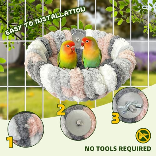12pcs Bird Nest for Cage, Plush Hanging Bird Bed | Hand Woven Hemp Rope Nest, 9 Bird Toys Included, For Dove Parrot Canary Little Parrot, Warm Breeding Cabin Nest