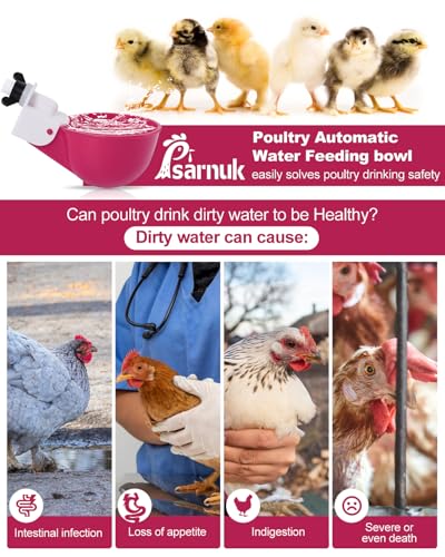 Chicken Waterer Cups (8 Pack) with 3/8" Drill Bit - Purplish Red | Automatic Poultry Drinker Feeder Kit for Chickens, Ducks, Turkeys, Quail, Bunnies | DIY Gravity Fed Bucket Water Dispenser - color: Purplish Red, size: 8 Pack + Drill bit