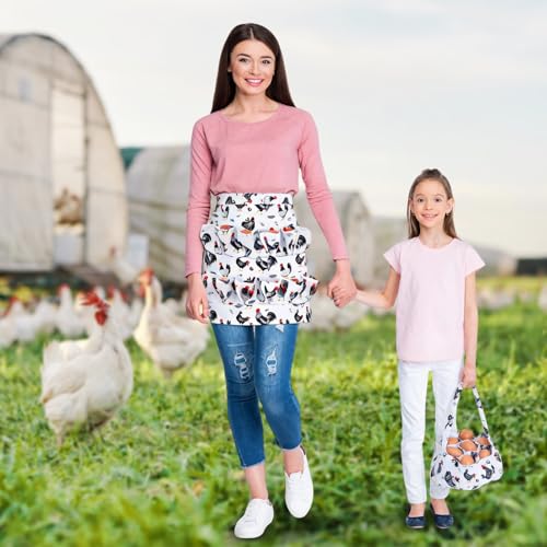 Egg Collecting Apron and Basket, 12 Pouches Chicken Egg Apron with 7 Pouches Basket, Aprons for Fresh Eggs - color: Style 1