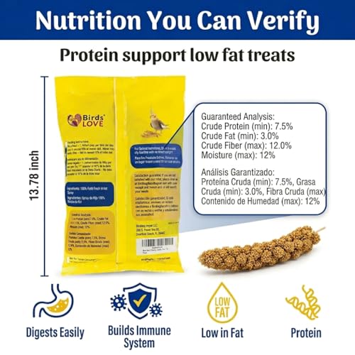 Birds LOVE Economy Spray Millet for Birds, 7 oz, GMO-Free Natural Millet Spray Treat, Stem-Reduced Edible Tops, Grown in USA, for Parakeets, Cockatiels, Lovebirds, Finches, Canaries & Small Parrots