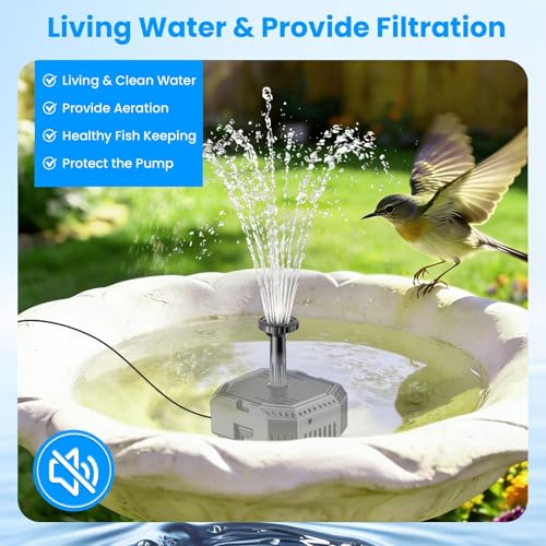 Antfraer 4W Solar Fountain Pump with Pond Filter, Solar Pond Filter Kit with 5 Nozzles & PVC Tubing, Solar Water Fountain for Outdoor Bird Bath, Small Ponds, Water Circulation & Oxygenation - style: 4W