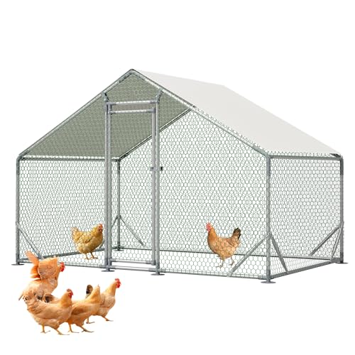 Metal Chicken Coop 10×6.6×6.56FT,Chicken Run Pen with Spire Roof,Water-Proof and UV-Proof Cover,Secure Mesh Walk-in Hens Fence with Lockable Door,Poultry Cage for Small Animal Like Hens,Ducks,Rabbits - size: 120.0"L x 79.0"W x 79.0"H