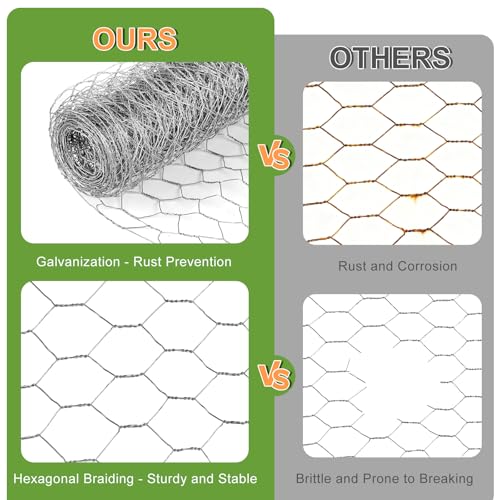 Chicken Wire Mesh,13.7"×169" Poultry Wire Netting,1" Hole Size Hexagonal Galvanized Chicken Wire Mesh Fencing,Outdoor Anti-Rust Garden Animal Barrier Fence for Chicken Coop Barrier Rabbit Cage