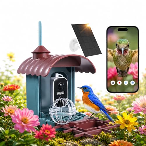 Smart Bird Feeder with Camera - AI Identify 10000+ Bird Species, Solar Powered Bird House with 1080P Color Night Vision, Auto Capture Bird Videos, Wireless Outdoor Camera, Ideal Gift for Nature Lover