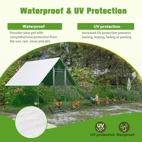 26'L x 6.7'W x Outdoor Chicken coop 6.6'H Large Metal Chicken Coop, Walk-in Poultry Pen, Galvanized Wire Hen Cage with Metal Chicken coop Weather- Cover for Outdoor Use, Spacious