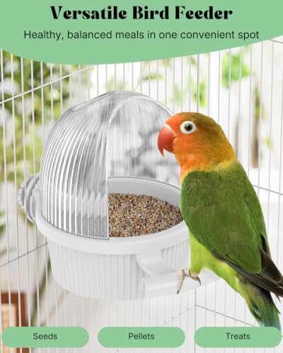 Pawfly No Mess Bird Feeder, Bird Cage Feeder, Bird Bowls for Cage, Bird Feeder for Cage, Bird Water Dispenser, Parakeet Feeder Waterer for Parrot, Cockatiel, Budgie & Lovebird,White - color: White