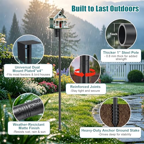 Heavy Duty Bird Feeder Pole - 88" Adjustable Bird House Stand Outdoor, Anti-Tip Auger & Stable Mount for Smart Camera Birdfeeder,Bluebird House, Bird Buddy, Birdfy - size: 88''