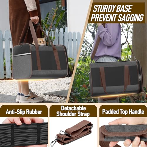 GAPZER Large Cat Carrier Soft, Collapsible Travel Pet Carry Bag, Small Dogs | Large Kitty Cat 20 lbs Maine Coon, Top Load Transport Small Puppy Dog Kennel, Yorkie Little Dog 10lbs, Ventilation Brown - color: Dark Grey-Brown