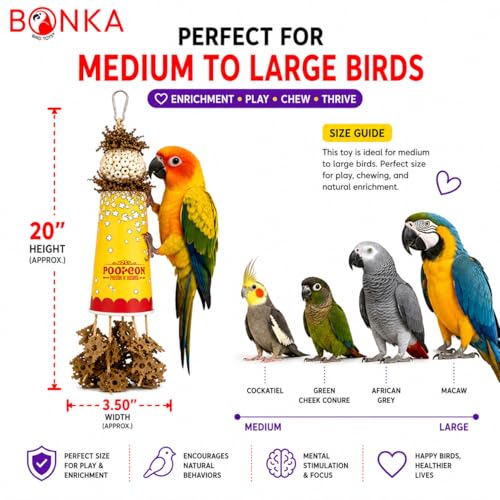 Bonka Bird Toys 2322 Popcorn Crumble Medium Large Bird Toy Popcorn Paper Cardboard Rope Sola Atta Forage Chew Amazons Conure African Greys and Other Similar Birds
