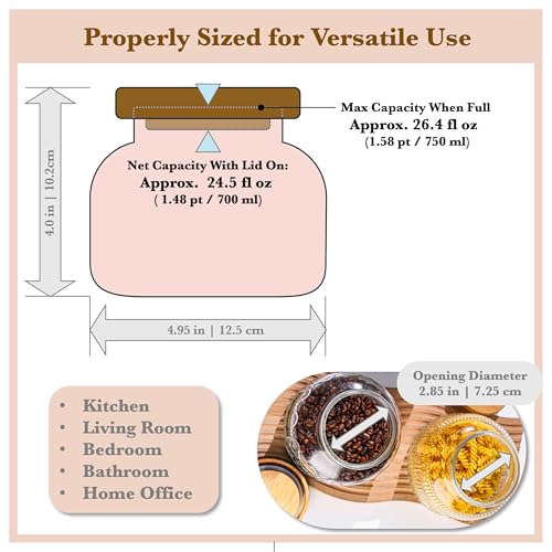 Decorative Pink Ribbed Glass Jar with Airtight Wooden Lid, 25.4 fl. oz | Wide mouth vintage storage canister, kitchen pantry bathroom organization, coffee sugar tea cookie candy candle vase gift - size: 25.4 Ounces, style: Pink Ribbed