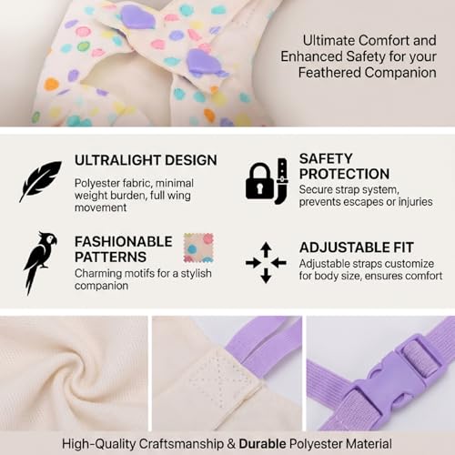 Haofy Parrot Flight Suit Lightweight Adjustable Bird Harness with Backstrap Design Safe Escape Proof for Outdoor Travel Cute Parrot Outfit Wings Free Movement (Style 2) - size: Style 2
