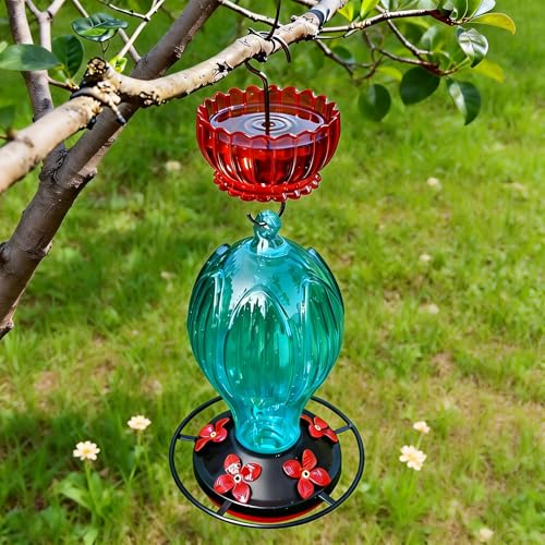 9oz Plastic Ant Moat for Hummingbird Feeder, Vintage Red Daisy Insect Guard | Stainless Hooks, Ruby Floral Buffer, Transparent Nectar Protector, Water Barrier Blocking Bugs, 9 Ounce/270ml Capacity - color: Red, size: 1PC/Pack