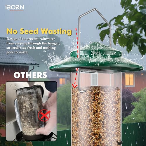 Bird feeders for Outdoors Metal Chew Resistant Green,1PK | Metal Roof, Metal Tray, Fixed Hanger, Flip-Top Fill, 3 Perches, Easy-Clean, 1.32lb - color: Green, 1.5LB, 3 Perches