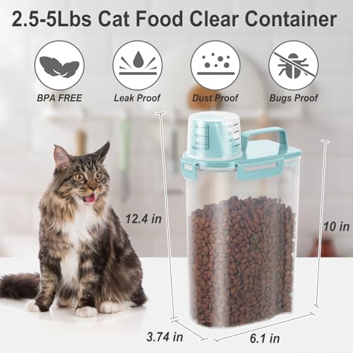 Dog Cat Food Storage Container with Cup (Light Blue, 2.5L (2 pack)) | Pet Food Pourable Container Airtight with Large Spout, BPA-Free Plastic Food Dispenser for Pet Food, Bird Seed, Rice, Flour - color: Light Blue, size: 2.5L (2 pack)