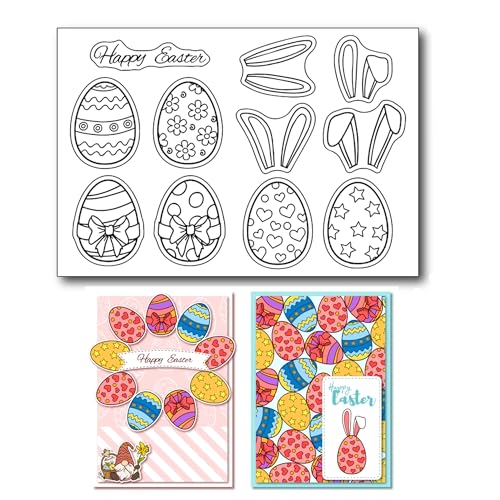 Happy Easter Clear Stamps for Card Making Decoration, Easter Eggs with Bunny Ears Silicone Stamps for Scrapbooking Easter Eggs Hunting Rubber Stamps for Journaling Photo Album Decor
