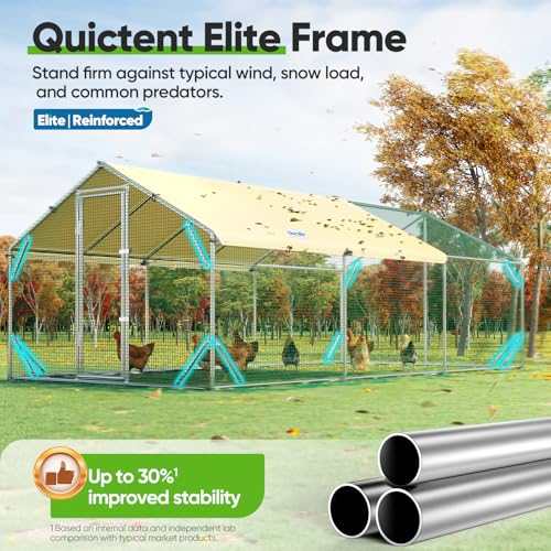 Quictent Large Metal Chicken Coop Run Upgraded Reinforced Hardware Cloth | Premium Galvanized Metal Tube, Walk-in Poultry Cage for Outdoor Yard Farm, Waterproof Cover, 19.7x9.8x6.6FT - size: 19.7x9.8FT