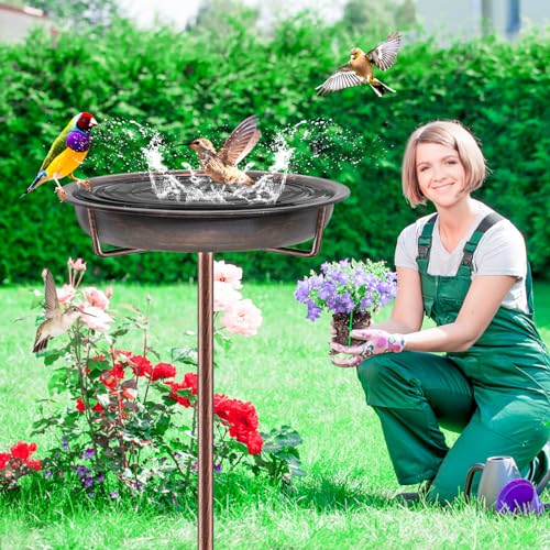 Metal Bird Bath for Outside Garden Birdbath Bowl, 36.2" Height Freestanding Bird Feeders for Outdoors with 4 Prongs Base Stake, Standing Birdfeeders for Yard Lawn Decor (Retro Copper) - color: Retro Copper