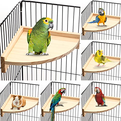 Wettarn 6 Pcs Bird Perch Platform Bird Corner Parrot Perch Corner Wooden Stand Sector Playground Cage Accessories Shelf for Parakeet Conure Cockatiel Budgie Gerbil Rat (7.1 x 7.1 Inch,Platform) - color: Platform, size: 7.1 x 7.1 inches