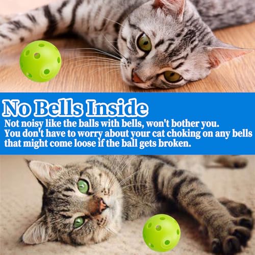 12Pcs Cat Ball Toy, Low Noise No Bells Holey Plastic Cat Balls, Funny Interactive Cats Toys for Indoor Cats, Firm Toy Balls for Kitten Puppy Ferret Bird (1.65", Green) - color: Green, 12/Pack