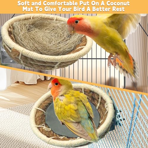 kathson Hemp Rope Weave Bird Breeding Nest Bed for Parakeet Cockatiel Canary Lovebird and Small Parrot Cage Hatching Nesting Box（Beige） - size: Beige