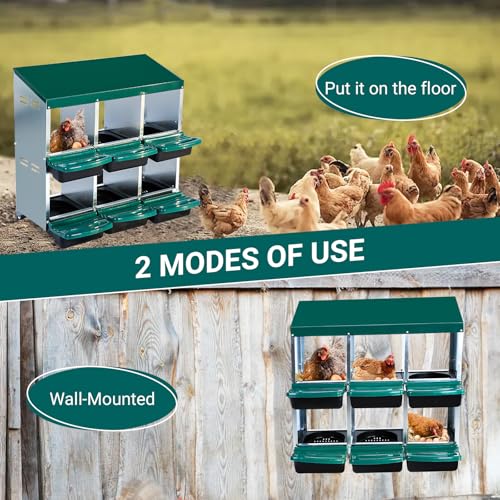 Chicken Nesting Box,6 Compartment Roll Away Nesting Box for Laying Eggs,Wall Mount Chicken Nesting Boxes,Easy Egg Collection,Cleanable Pull Out Hen Roosting Boxes 6 Hole,Green - color: green, size: 6 holes