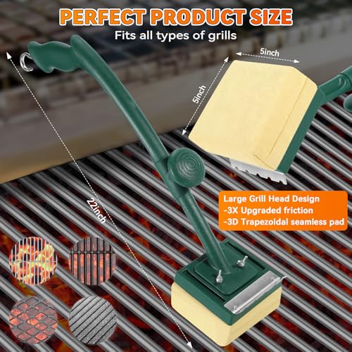 Grill Brush Bristle Free 22" Steam Cleaner, Safe for Cast Iron/Steel, BBQ Gifts for Men Dad - color: Green