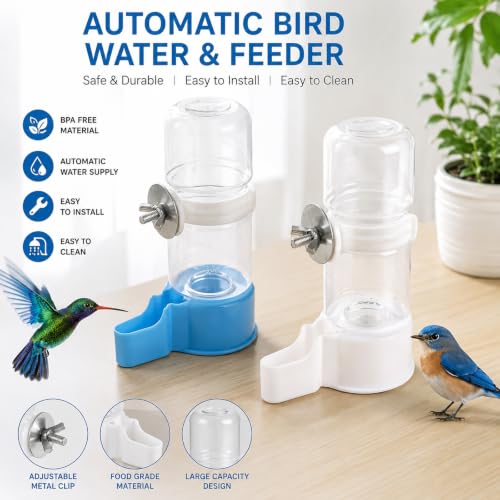 2PCS Bird Water Dispenser, 4.73 Fl Oz Automatic Parakeet Waterer and Feeder, Bottle for Hanging in Pajaritos Cages
