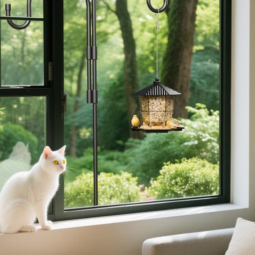 Hanging Bird Feeder for Outdoors,Large Hopper Squirrel Proof Birdfeeder for Cedar,Red,Cardinal,Blue Jay and Wild Birds,Easy to Feel Birdhouse & Bird Seed Feeder & Gazebo for Outside,Tree,Black