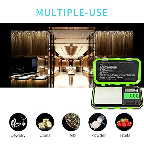 Fuzion Pocket Gram Scale, 500g x 0.01g Digital Jewelry Scale High Precision | Mini Scale with 50g Calibration Weight, 6 Units Ounces Grains, Tare Function for Jewelry, Coin, Powder, Food - color: Green, size: 500/0.01g