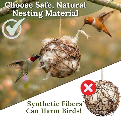 Hummingbird Nesters Bird Nesting Material Holder for Wild Birds Humming Bird House Materials Gifts for Bird Watching Nature Lovers Refillable Outdoor Bird Station (3 Balls Safe Nesting Starter Kit) - color: 3 Balls Safe Nesting Starter Kit