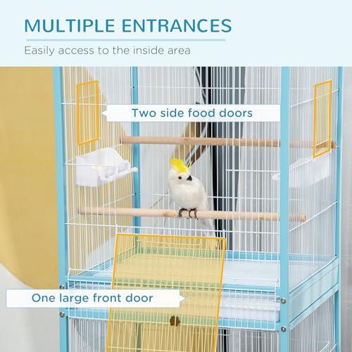 PawHut Large Bird Cage 1.7 ft. Width for Wingspan 55", Light Blue | Bird Aviary Indoor, Multi-Door Design, Fit for a Canary, Finch, Conure - color: Light Blue