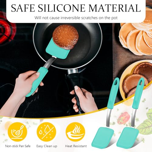 Silicone Cookie Spatula Turner 2 Pack Mini Brownie Spatula Flexible Kitchen Small Silicone Turner for Nonstick Cookware Heat Resistant No Scratch Flipper for Egg(Solid Flat,Green) - color: Green