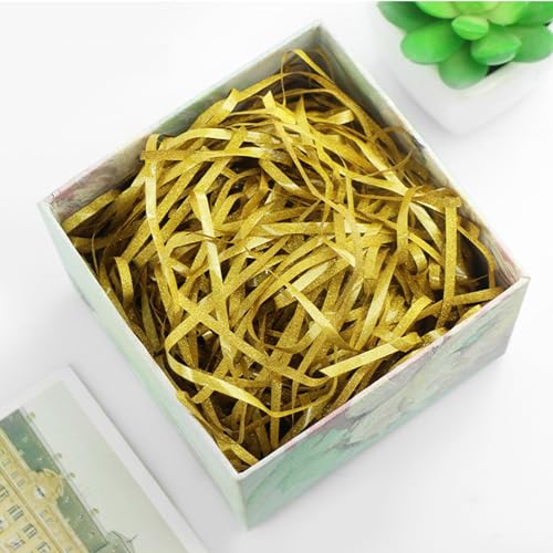 PEVOGON Gold Easter Grass Bulk Glitter Filler Paper Shreds for Easter Basket Gift Packaging Filling Egg Stuffer Party Supplies - color: Gold