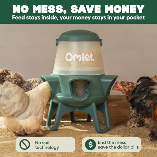 Omlet No Waste Chicken Feeder for Coop | 12lb Anti-Spill Poultry Feeder with 5 Feeding Ports | Feeds 6 Hens for 7 Days | Hanging or Free Standing | Weatherproof - size: 12lb