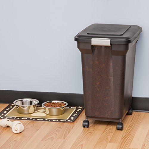 IRIS USA Dog Food Storage Container, Up to 40 lbs, Smoke, Made in USA | Wheels for Mobility, Airtight Seal, BPA-Free, Best for Bird Seed, Cat food, Cat Litter, Chicken Feed, Pellets - color: Smoke, size: 40 lbs
