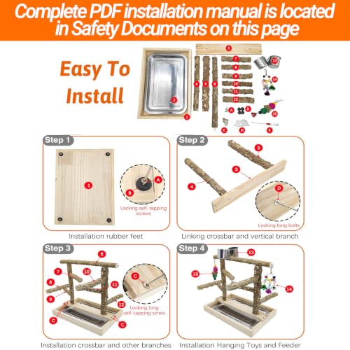 BNOSDM Natural Wood Bird Playground for Training & Playing, Parrot Perch Stand Jungle Gym with Detachable Tray & Stainless Feeder Cups Parakeet Cage Playstand for Budgie, Cockatiel, African Grey - color: Double Column Bird Stand