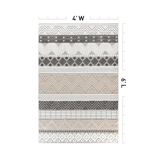 Rugshop Marbella Indoor/Outdoor Boho Patio Area Rug Gray 4' x 6' | Rectangular, Size 4' x 6', Deck, Porch, Balcony, Backyard, Garden, Poolside, Sunroom, Outdoor Living, Weatherproof - color: Grey, size: 4' x 6' (Rectangular)