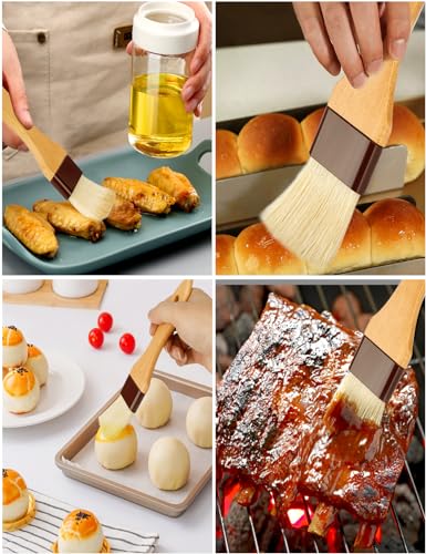 2 Inch Natural Boar Bristle Pastry Basting Brush Set - Wooden Handle Non-Shedding, Food Grade Cooking Brush for Butter, Egg Wash, Oil, Sauce, Baking (2 Pack)