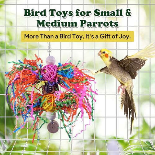 Bird Toys, Parakeet Foraging Toy, Hanging Chewing Toy, Bird Cage Accessories – Suitable for Cockatiels, Budgies, Lovebirds, Conures and Other Small Parrots - color: 3 pieces loofah
