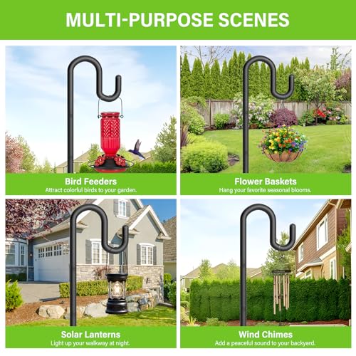 Shepherds Hook for Bird Feeder, 76" Heavy Duty Double Bird Feeder Pole with 5-Prong Base, Thickened Metal Shepherd Hook for Outdoor Hanging Plant Baskets, Hummingbird Feeder, Black, 2 Pack - size: 76", style: 2 Pack