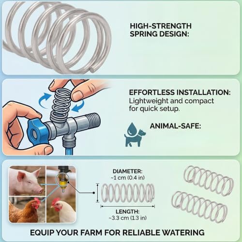 100PCS Pig Drinker Spring Set, Heavy Duty Iron Water Nipples Spring Replacement for Animal Drinking Fountains Chicken Pig Waterer Accessories