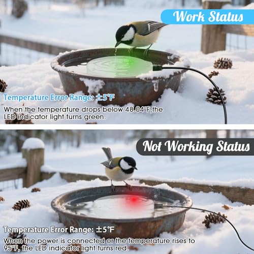 Bird Bath Heater, Upgraded 100W De-Icer Submersible Bird Bath Heaters for Outdoors in Winter, Chicken Water Heater for Winter, Thermostatic Control w/LED Indicator, 5.9 Ft Cord (White-2Pack) - color: White-2Pack