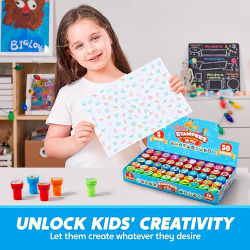JOYIN 50 Pcs Animal Stamps for Kids, with 50 Different Designs, Farm,Sea Animals,Stamps for Crafting, Prize Box Toys for Classroom, Kids Party Favor, Birthday Party Favor Goodie Bag - style: Animal
