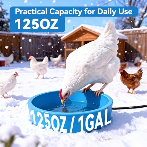 Heated Water Bowl for Chicken, Large Capacity 125OZ Poultry Water Heater for Hens Turkey Goose Duck Pigeon Poultry Birds Drinker in Winter, Chicken Coop Accessories No More Frozen Water