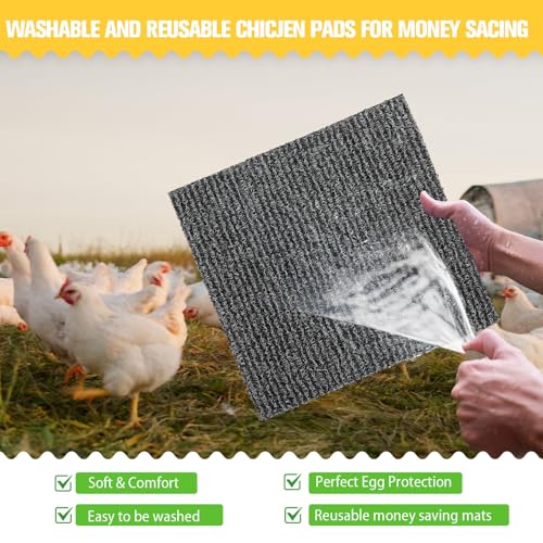 12 Pcs Nesting Pads for Chicken Coop, Washable Plastic Nesting Box Liners 12x12 Inch Reusable Nest Box Pads with 6 Pcs Fake Wooden Eggs Chicken Laying Mats Coop Accessories