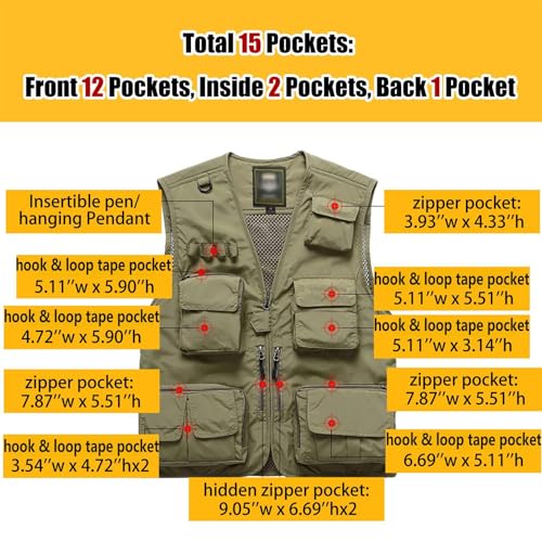Flygo Men's Casual Lightweight Outdoor Fishing Work Safari Travel Photo Cargo Vest Jacket Multi Pockets - color: Black, size: X-Large