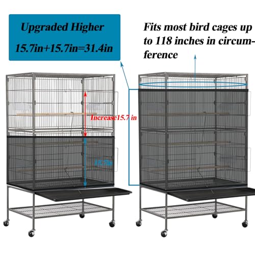 Large Bird Cage Seed Cather,Bird Cage Cover Adjustable Airy Skirt Guard | Birdcage Nylon Mesh Net for Parrot Parakeet Macaw African Round Square Cages Cover (118 * 31.5in/300 * 80cm) (Black) - color: 118*31.5in-black
